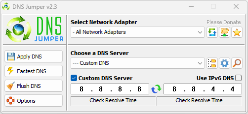 DNS Jumper Main Interface